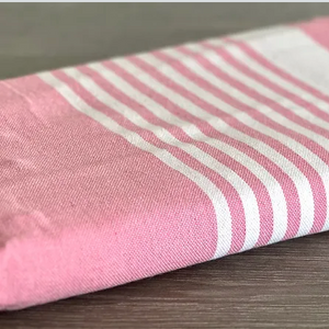 Fouta toalla Ibiza Rayas rosa y blanco 2mx2m