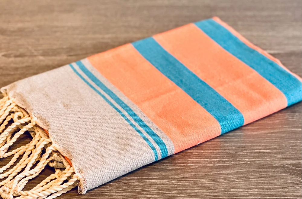 Fouta toalla Tradicional Es Codolar Azul-Naranja Flúor 1mx2m