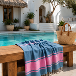 Fouta toalla Tradicional azul/rosa 1mx2m