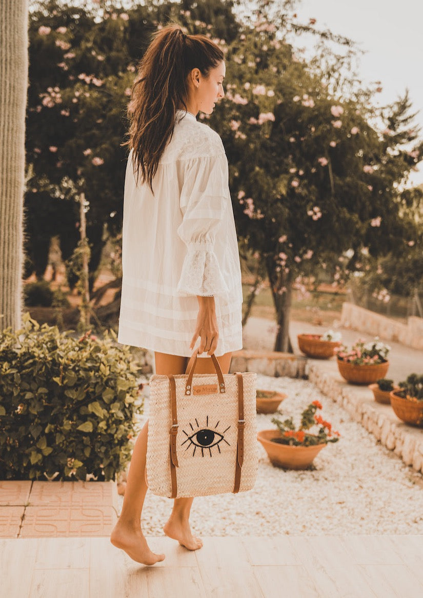 Mochila de palma con ojo bordado by muxu from ibiza