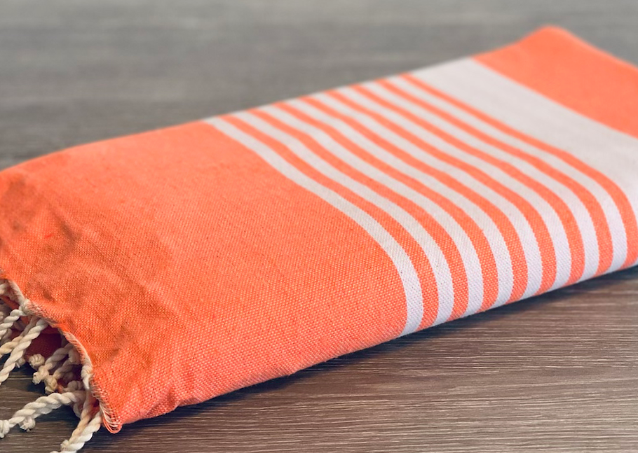 Fouta toalla Tradicional Ibiza Naranja fluor y Blanco 2mx2m