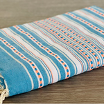Fouta Toalla diamante Es Calò azul detalle plata-naranja