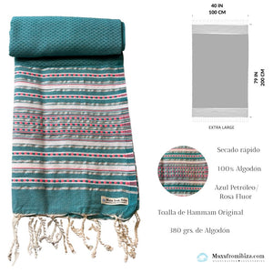 Fouta Toalla diamante Es Calò Lux Azul Petroleo 1mx2m