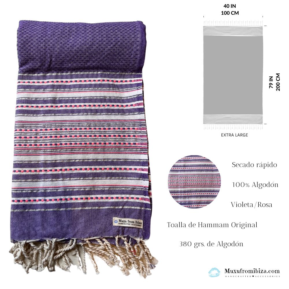 Fouta Toalla diamante Es Calò Lux Violeta 1mx2m