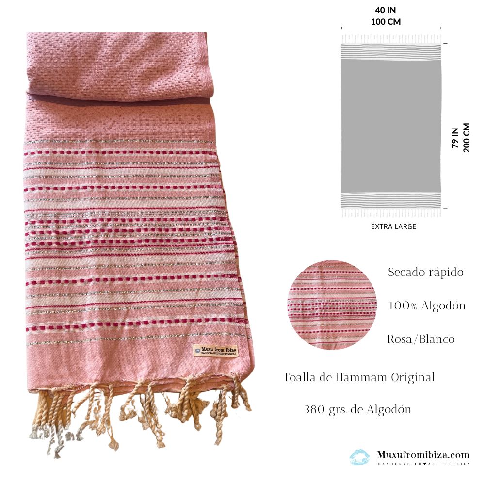 Fouta Toalla diamante Es Calò Lux Rosa bebé 1mx2m