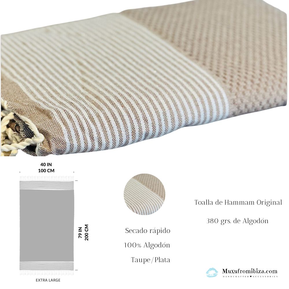 Fouta Toalla Portinatx Lux Taupe/plata 1mx2m