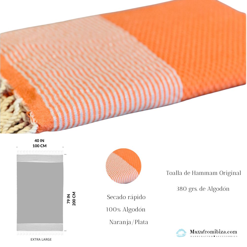 Fouta Toalla Portinatx Lux Naranja/plata 1mx2m