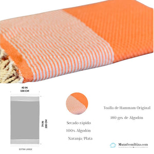 Fouta Toalla Portinatx Lux Naranja/plata 1mx2m