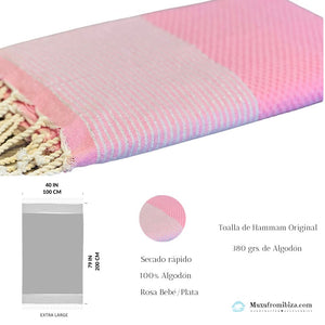 Fouta Toalla Portinatx Lux Rosa/plata 1mx2m