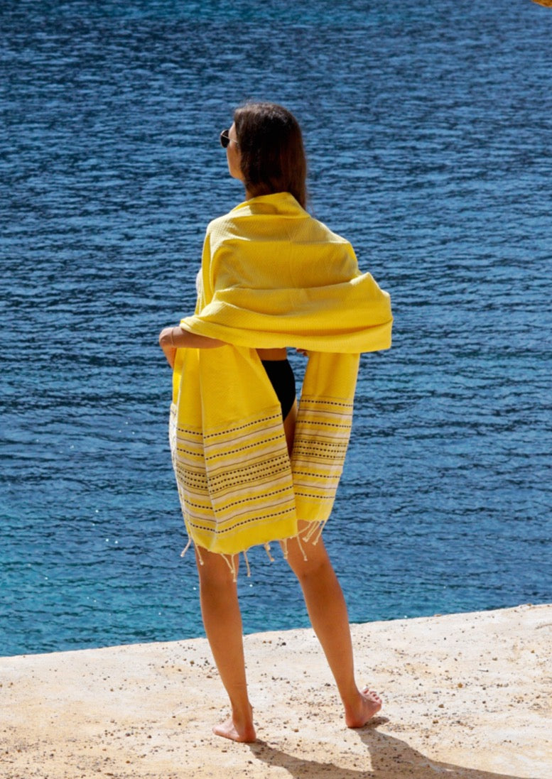 Fouta Toalla diamante Es Calò Lux amarilla 1mx2m