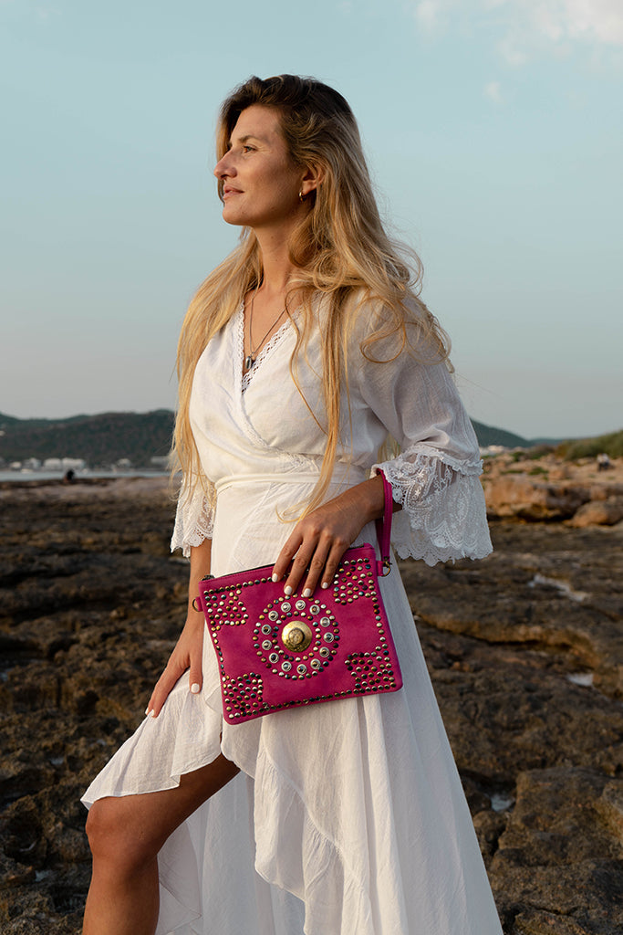Clutch/Bandolera de piel Medina rosa