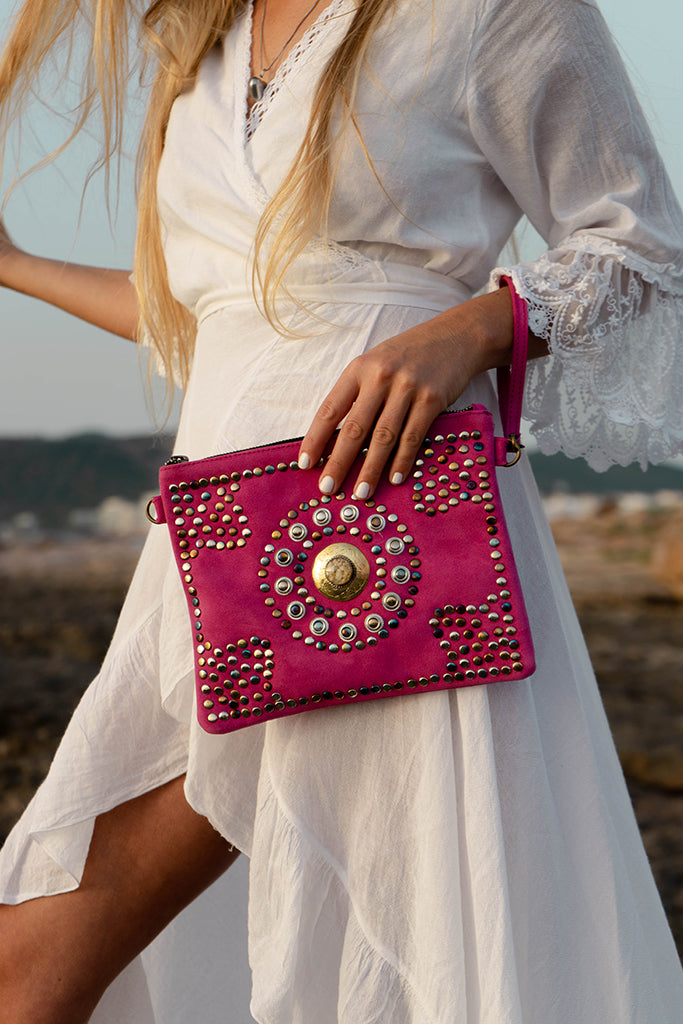 Clutch/Bandolera de piel Medina rosa