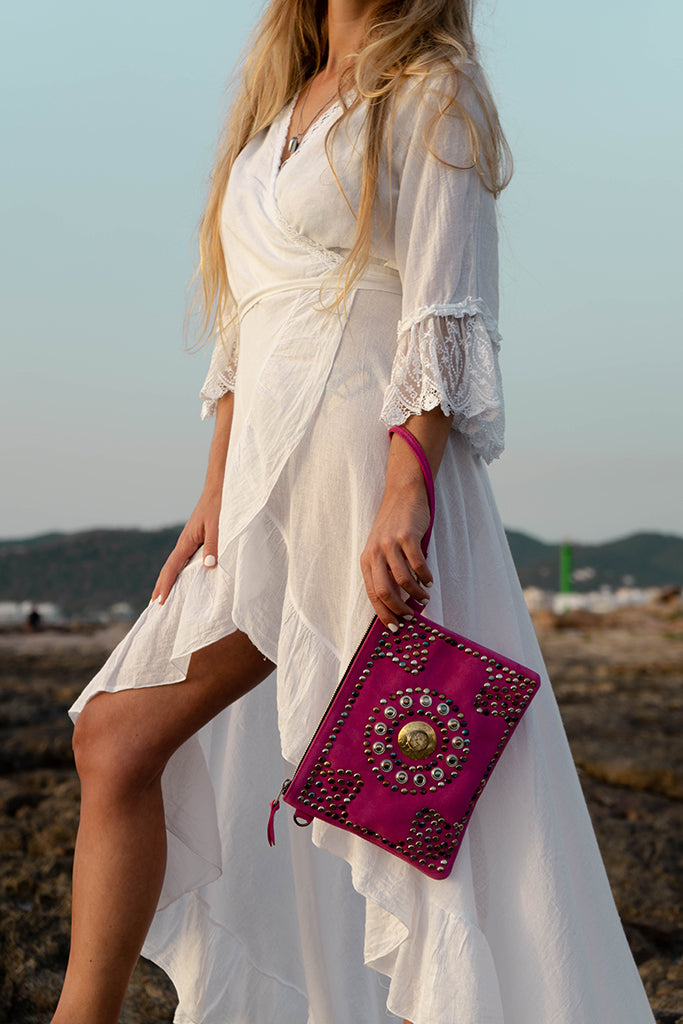 Clutch/Bandolera de piel Medina rosa