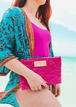 clutch de rafia rosa by muxu from ibiza