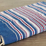 Fouta Toalla diamante Es Calò Lux azul detalle plata-rojo 1mx2m