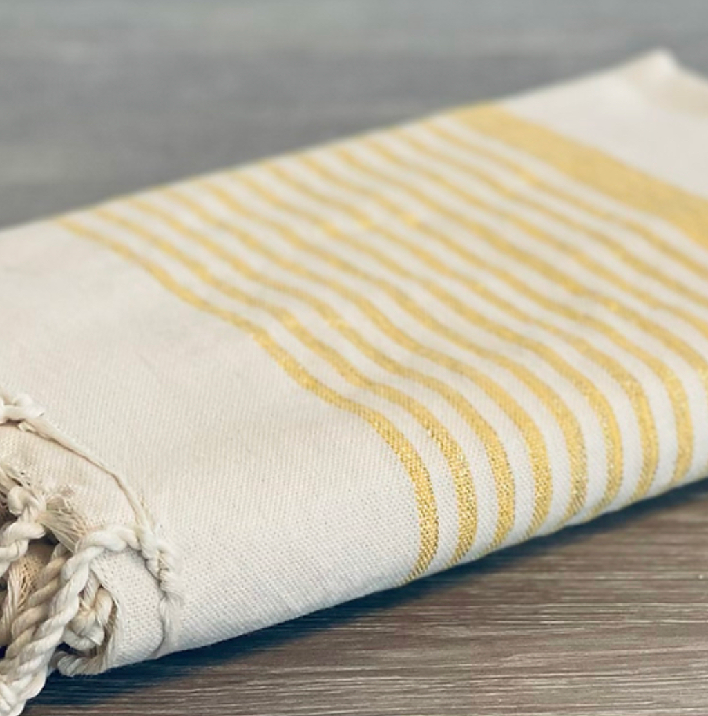 Fouta toalla Ibiza Lux Rayas Doradas blanco 2mx2m