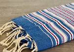 Fouta Toalla diamante Es Calò Lux azul detalle plata-rojo 1mx2m