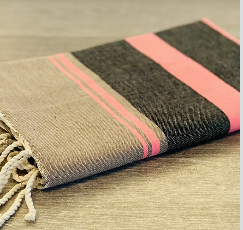 Fouta toalla Tradicional Es Codolar negro-rosa 1mx2m