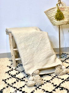 Plaid Marroquí de lana Natural con pompones